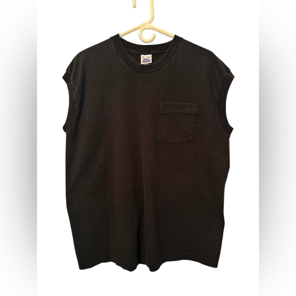 Vintage 80’s/90’s Blank Pocket Black Sleeveless Shirt Size XL BVD Single Stitch